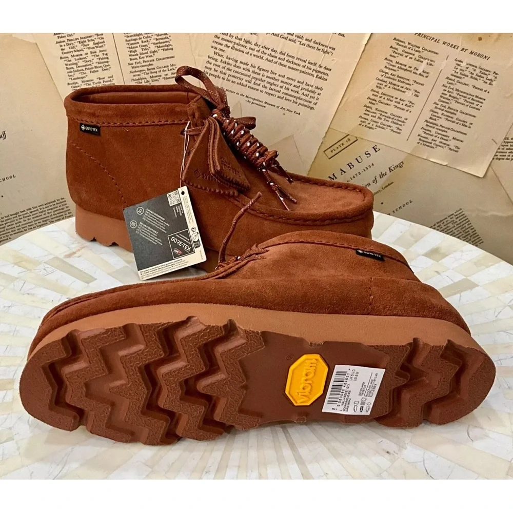 Anthropologie Clarks Wallabee Boots Mocha Bisque Suede Lace Up EVA Midsole - Picture 7 of 11